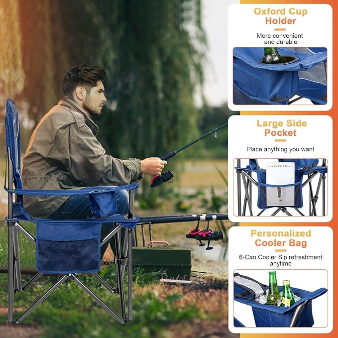 Romswi Oversized Camping Chairs, Heavy Duty Support 500 LBS, Padded Back & Arm