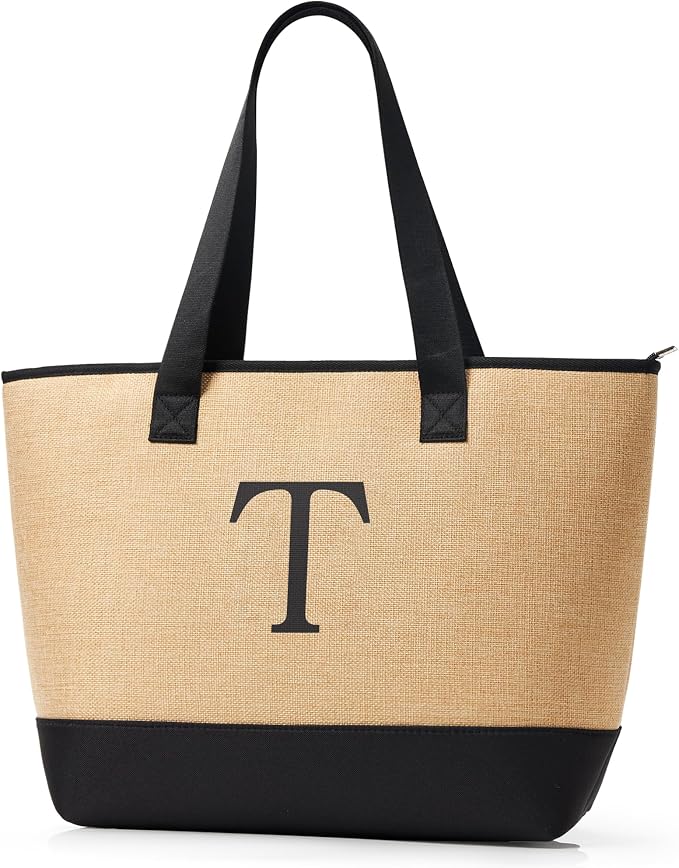 KALIDI Woven Tote Bag for Women, Lightweigh Monogram Beach Bag