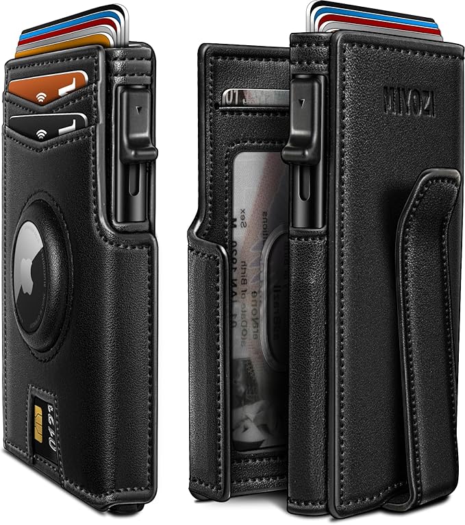 Airtag Wallet for Men, with Money Clip 10 Cards Metal Case Smart Slim Pop Up