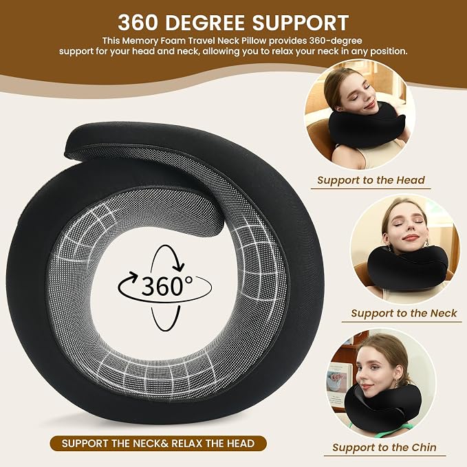 Neck Pillow, Travel Pillow uses Memory Foam to Support Neck Comfort, Ideal
