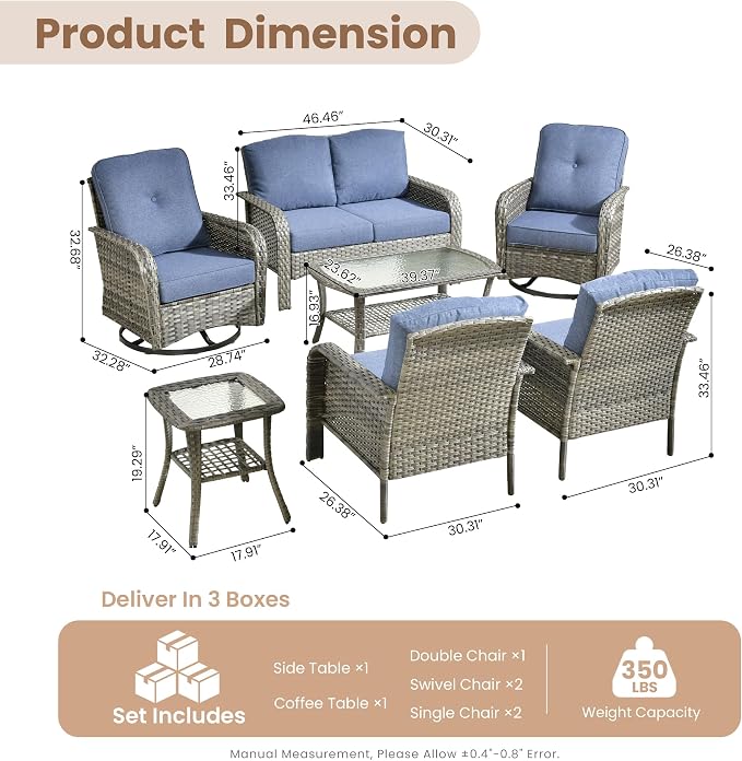 HOOOWOOO Patio Furniture Set, 7 Pieces Outdoor Conversation Set, All Weather