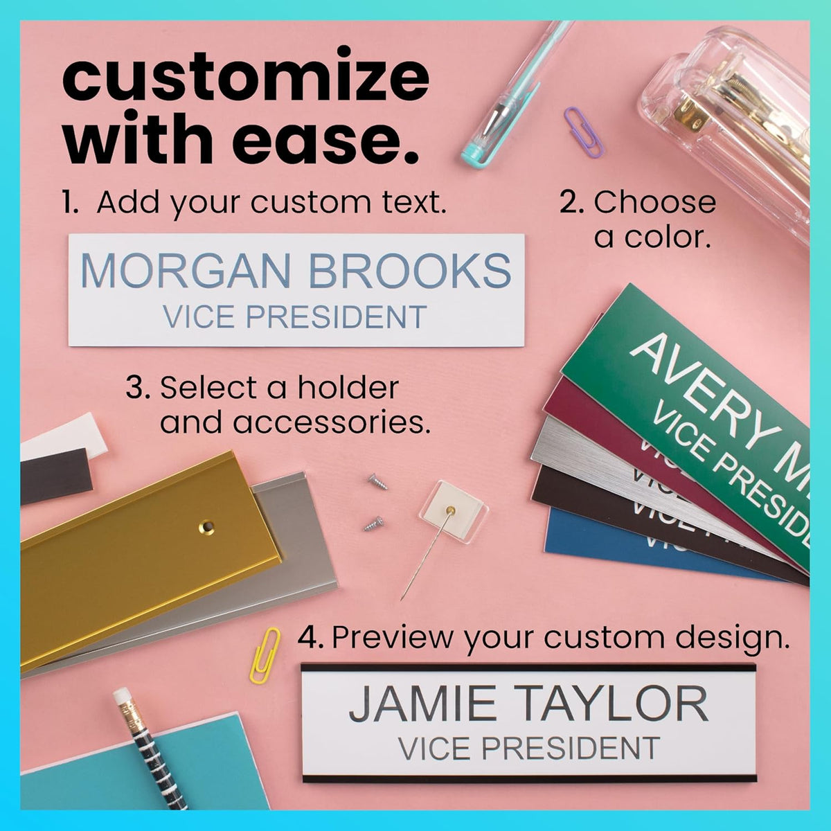 ExcelMark 2" x 10" Custom Engraved Name Plate with Square Corners