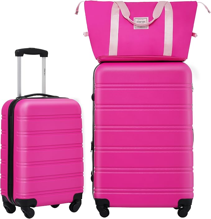 Merax Luggage sets of 3 Piece 20 28 IN Carry on Luggage Hard Case Pink Luggage