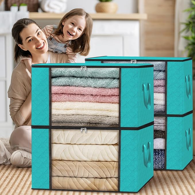 Fab totes 8 Pack Clothes Storage, Foldable Thick Fabric Blanket Storage Bags