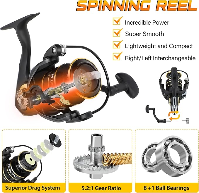 PLUSINNO Fishing Pole, Fishing Rod and Reel Combo, Telescopic Fishing Rod Kit