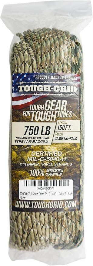 TOUGH-GRID 750 Paracord Rope Nylon Parachute Cord, Made in USA Survival Kit