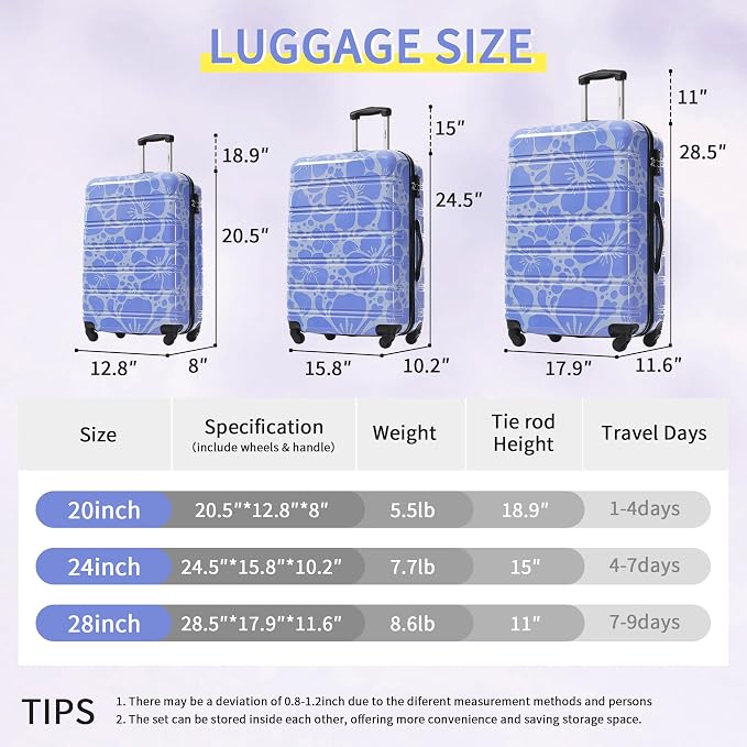 Merax Luggage Sets 3 Piece, Hardside Suitcase Set