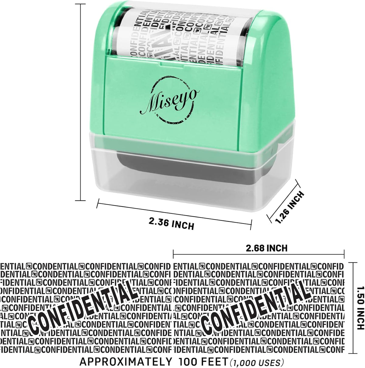 Miseyo Wide Roller Stamp Identity Theft Stamp 1.5 Inch Perfect for Privacy Protection - Mint Green