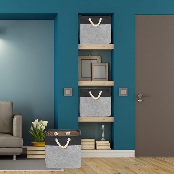 Simple Houseware Fabric Storage Cubes, 3 Pack, Dark Gray