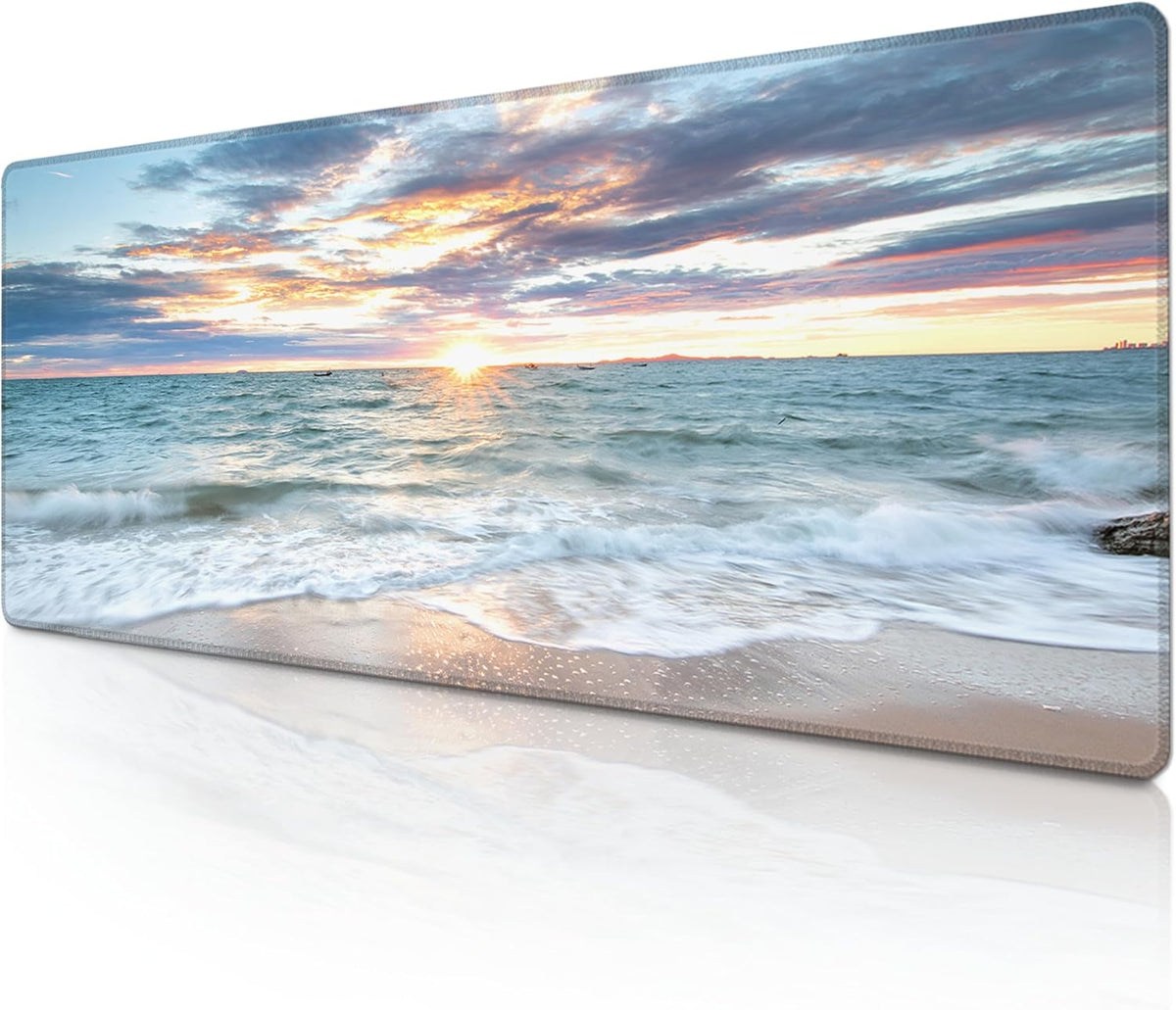 Mouse Pad with Sea View – Sunrise Scenery Desk Pad – Portable Computer Mousepad – Gaming, Office, Waterproof, Non-Slip, Stitched Edges 31.5 x 11.8inches x 3mm