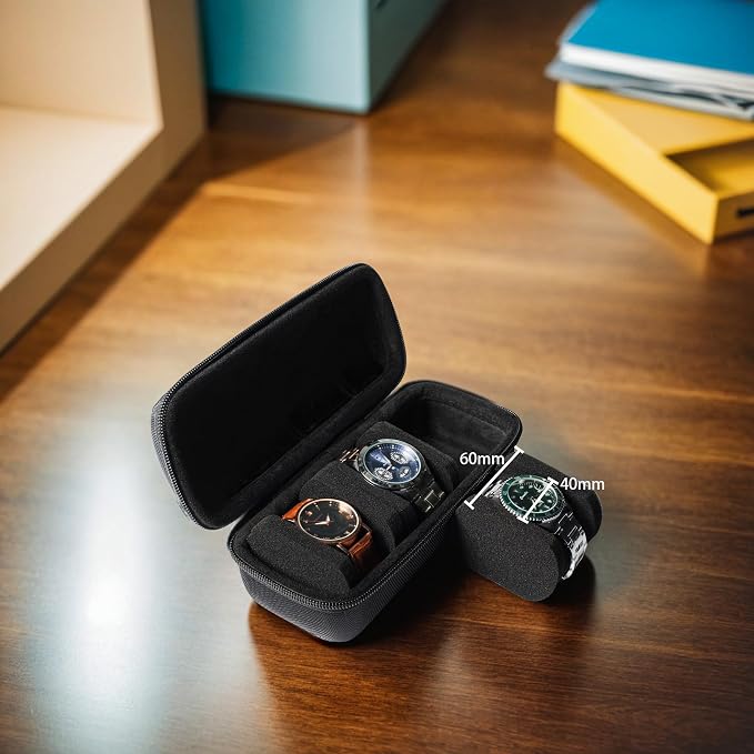 3 Slot Hard Watch Travel Case, Watch Roll Case Storage and Organizer