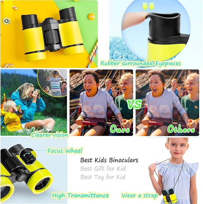 Kids Binoculars Best Gifts for 3-12 Years Boys Girls High-Resolution Optics