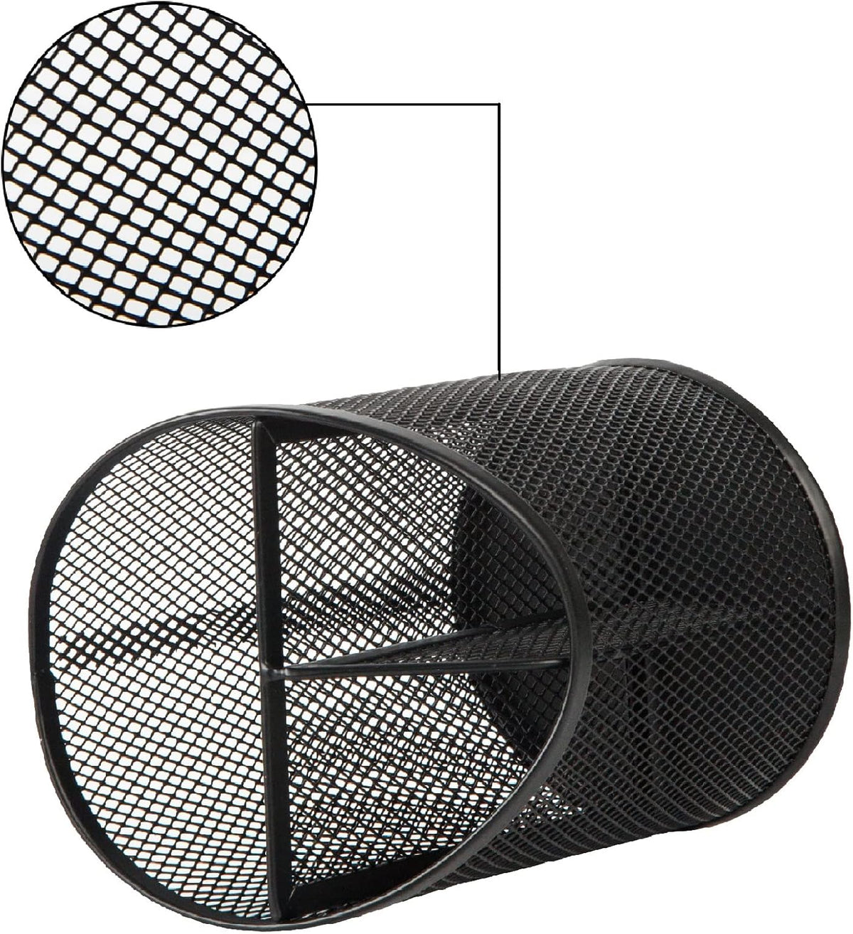 2 Pack Pen Holder Mesh Round Pencil Holder Desktop Organizer 3 Compartments, Black