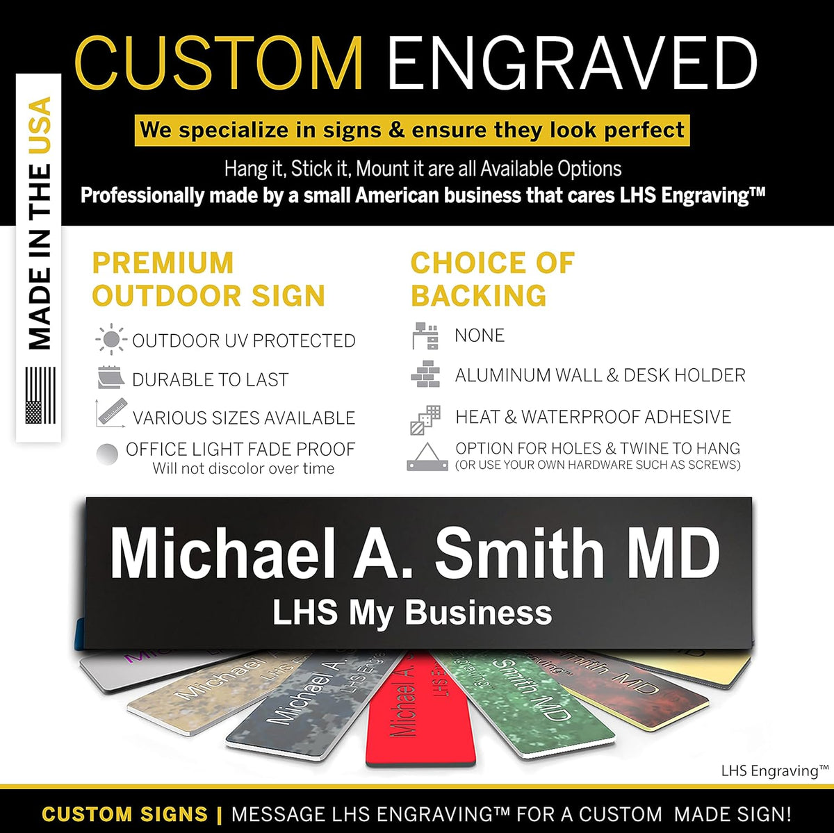 Engraved Custom Door Plate Black Plastic Office Door Sign with White Letters - Made in USA 2x8 B2