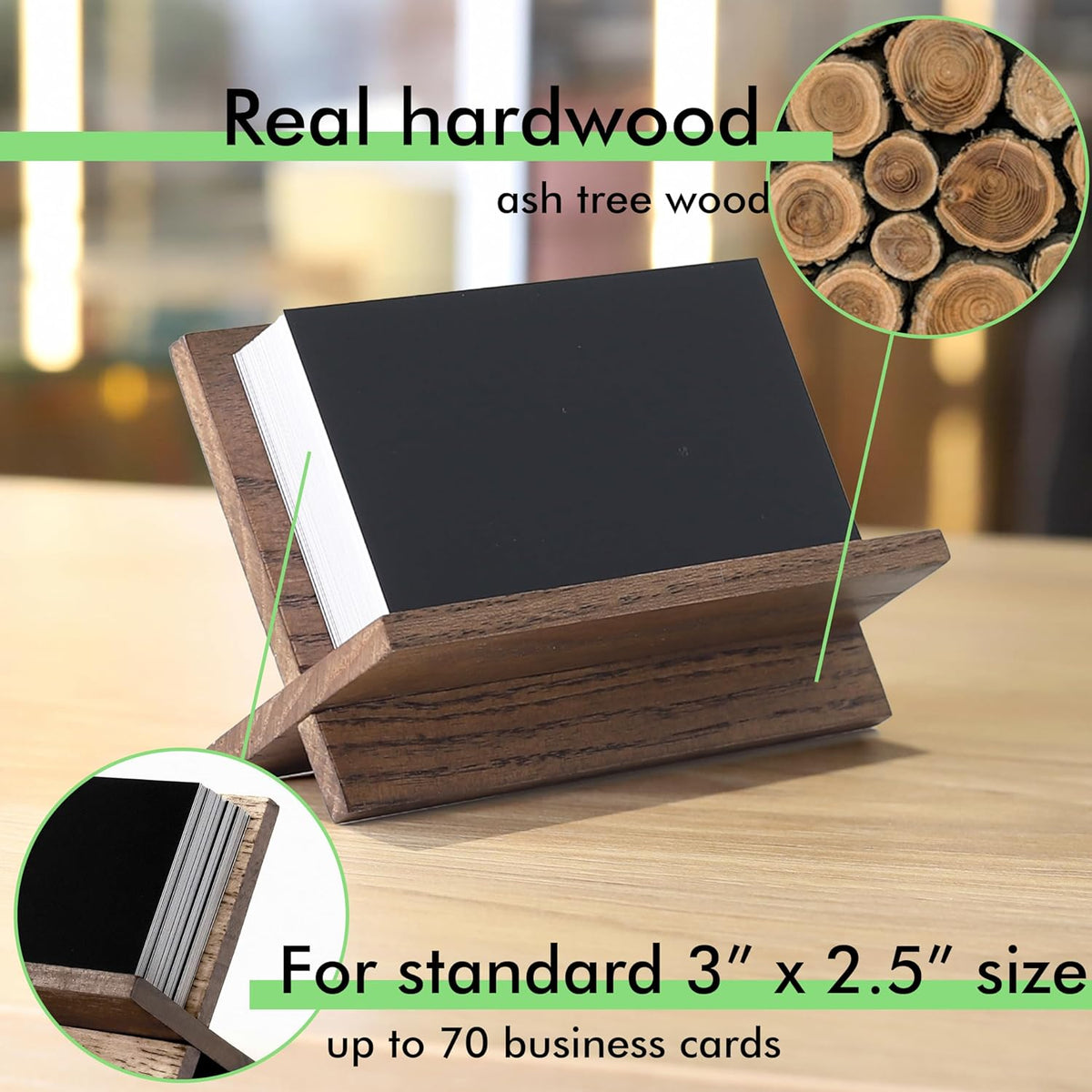Business Card Holder for Desk - Brown Wood Small Cards Holders, Professional Desktop Business Card Stand Display, Wooden Name Card Holder