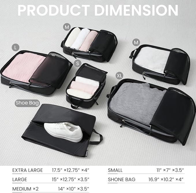 BAGAIL 6 Set Ultralight Compression Packing Cubes Packing Organizer