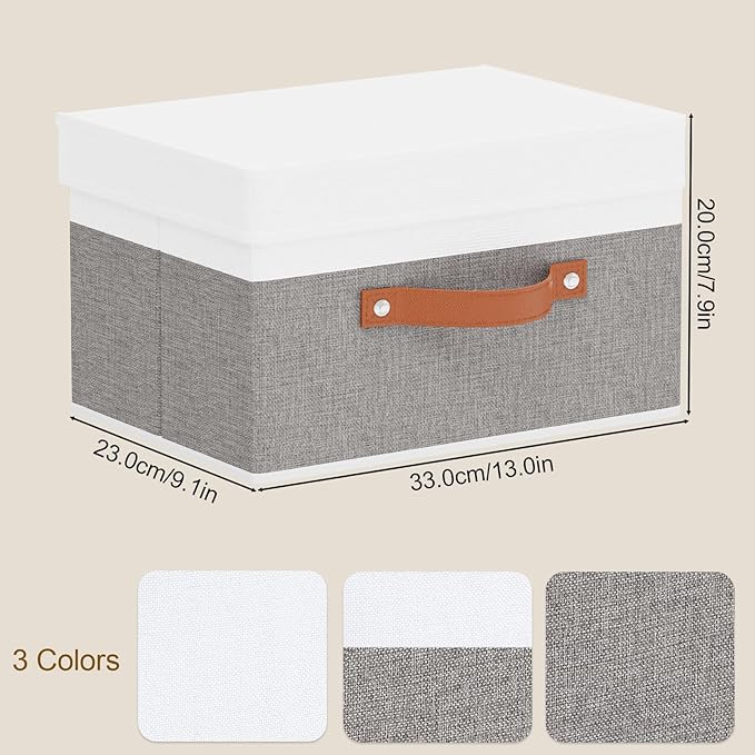 Fabric Storage Boxes with Lids, Linen Foldable Cloth Baskets, Closet Organizer