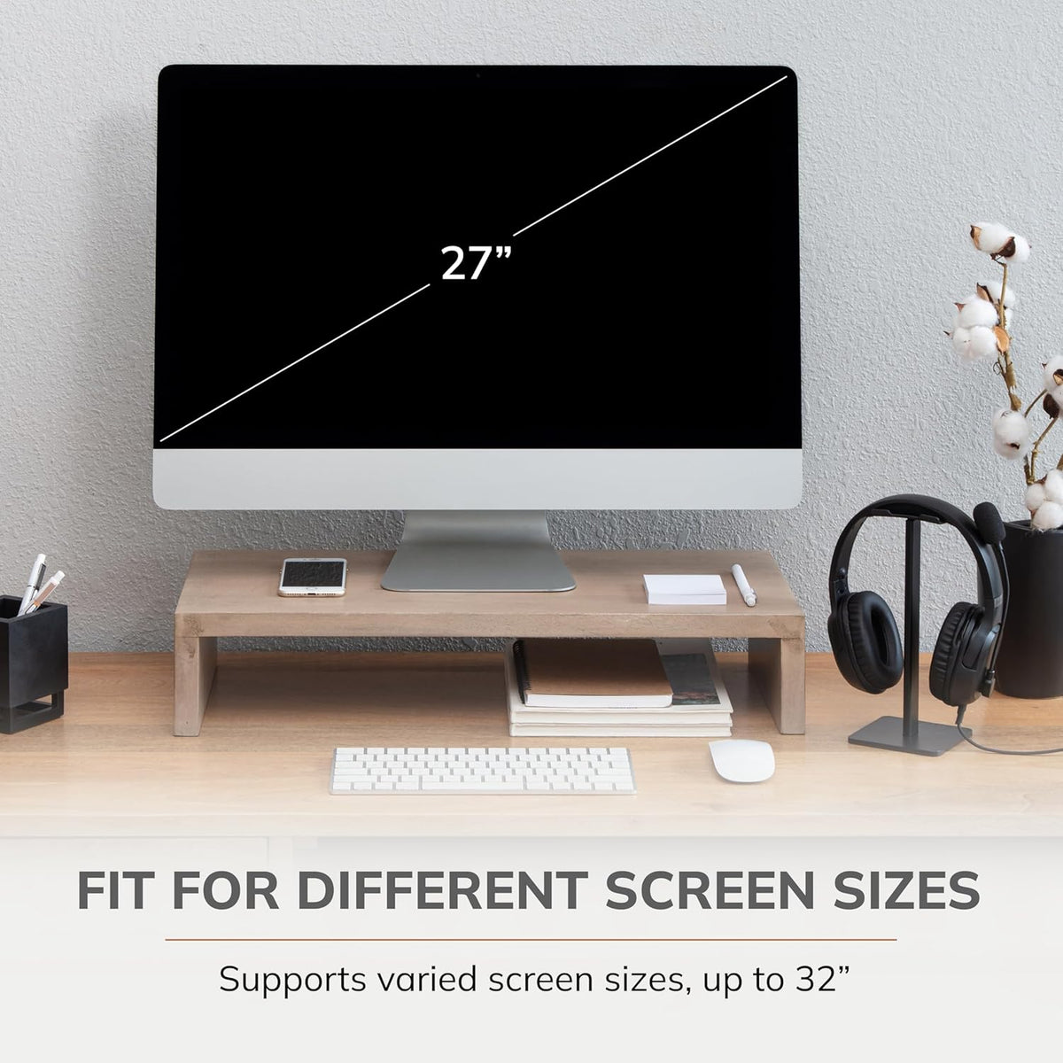 Anji Mountain Wooden Monitor Stand - Elegant Monitor Riser, Perfect Monitor Stand for Desk Organization, Durable Wood Construction monitor stands, Enhances Ergonomics and Workspace Efficiency,Biscotti