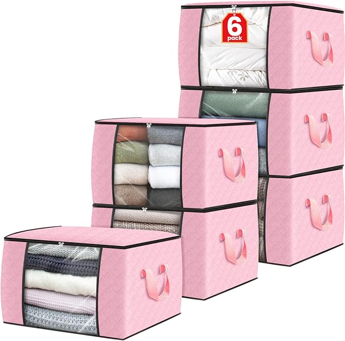 Fab totes 6 Pack Clothes Storage, Foldable Thick Fabric Blanket Storage Bags
