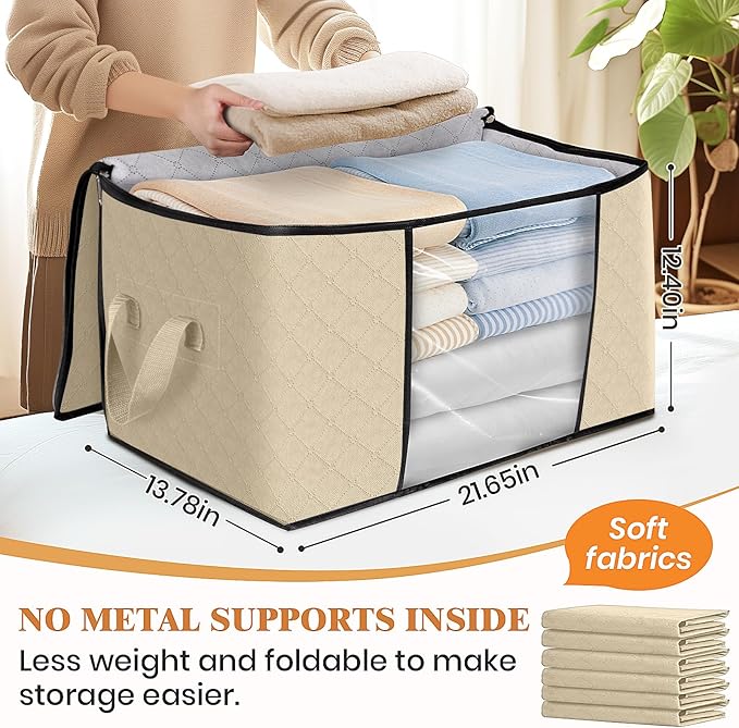 Fab totes 6 Pack Clothes Storage, Foldable Thick Fabric Blanket Storage Bags
