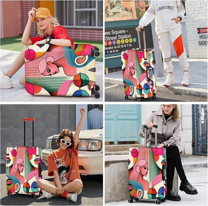 ANNA QUEEN Modern Art Fashion Luggage Cover, Stylish Abstract Woman Suitcase