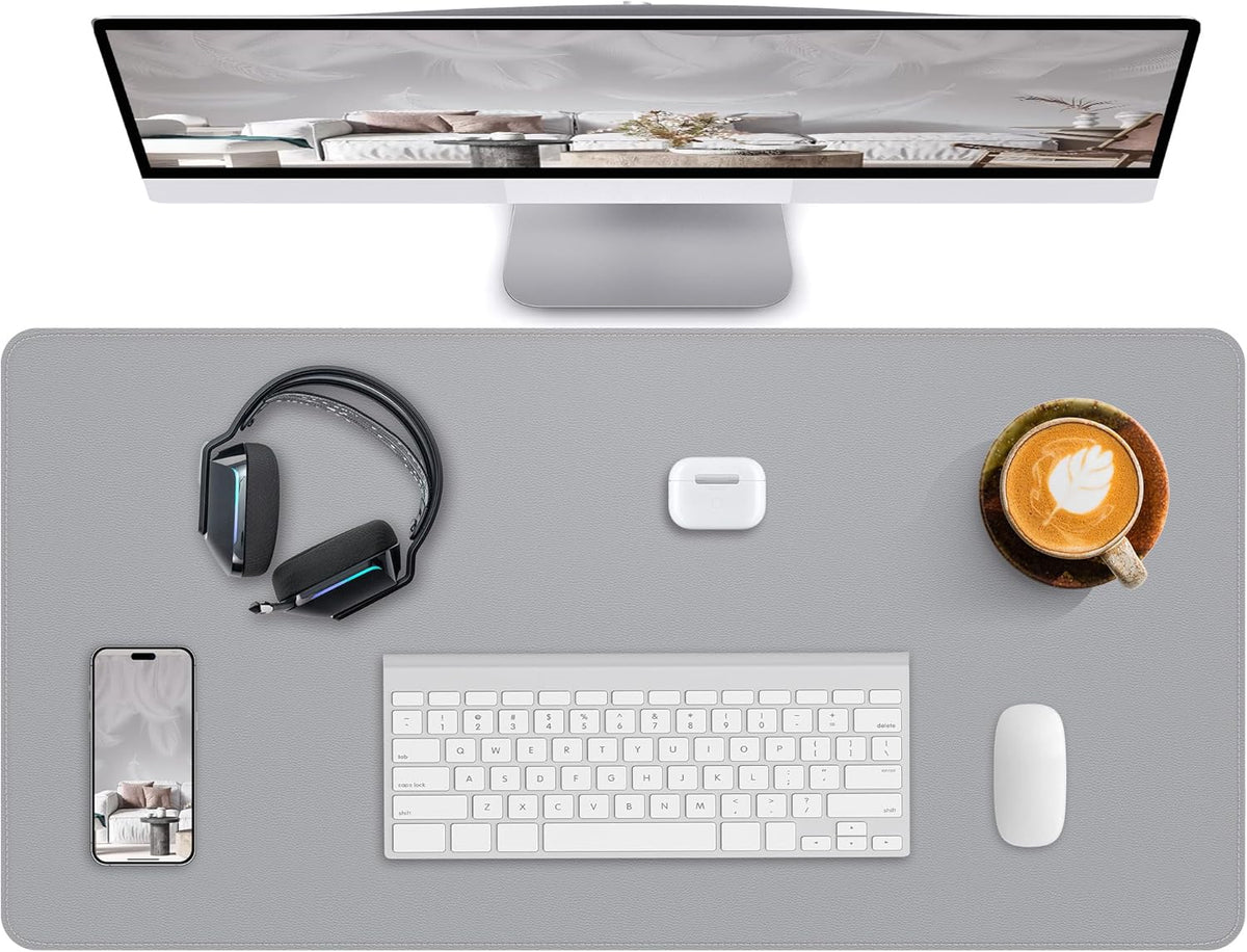 Desk Pad Mat - Leather Desk Pad Protector for Office and Home - Desk Organization and Accessories - Ideal for Large Mouse Pad and Desk Mats on Top of Desks(Light Grey,31.5" x 15.7")