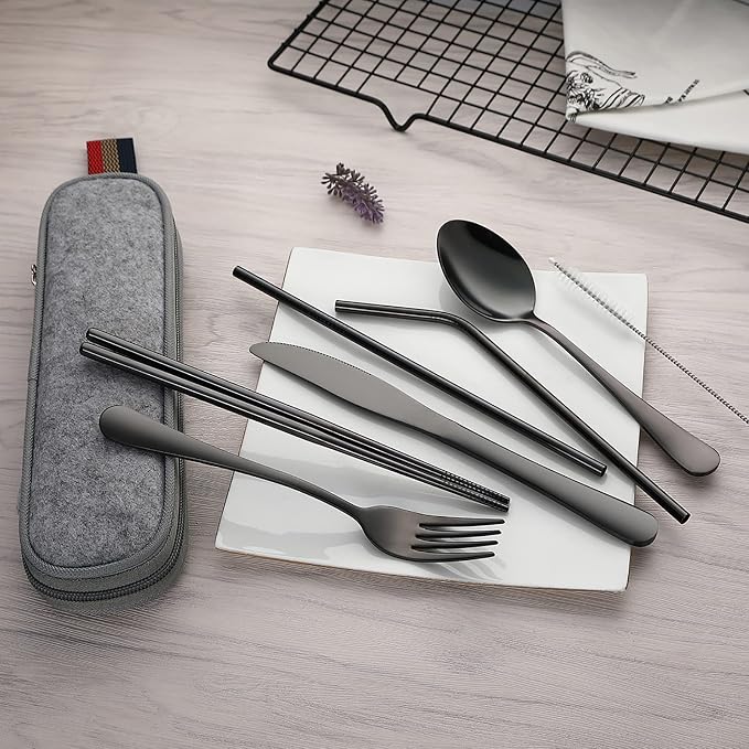 DEVICO Portable Utensils, Travel Camping Cutlery Set, 8-Piece including Knife