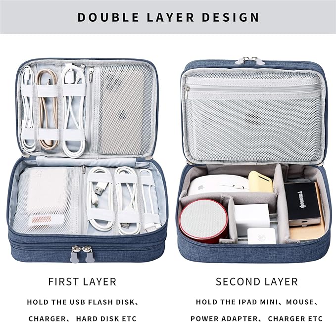 Lanola Travel Cable Organizer Bag, Electronic Accessories Case Portable Double