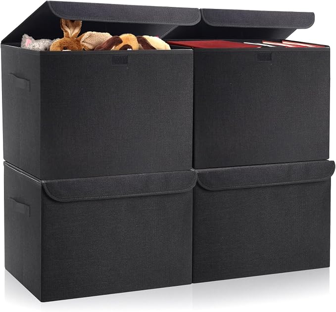 Large 22 Quart Linen Fabric Foldable Storage Bin Cube Organizer Basket