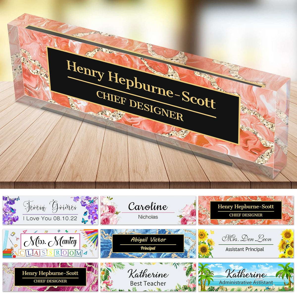 Desk Name Plate Personalized Custom Name Plaque Sign for Desks Office Customized Desk Plate Acrylic Block Decor Gift 8x2.5 inch