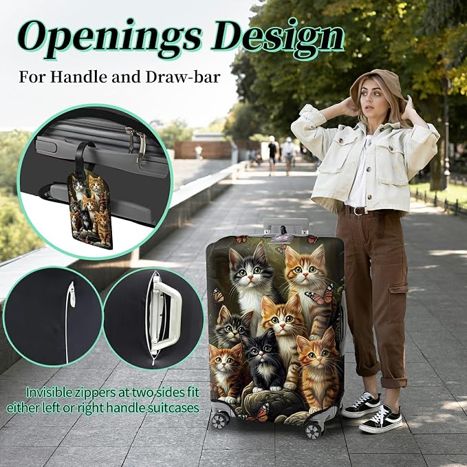 Luggage Cover + Tag, Cats Family Travel Suitcase Protector