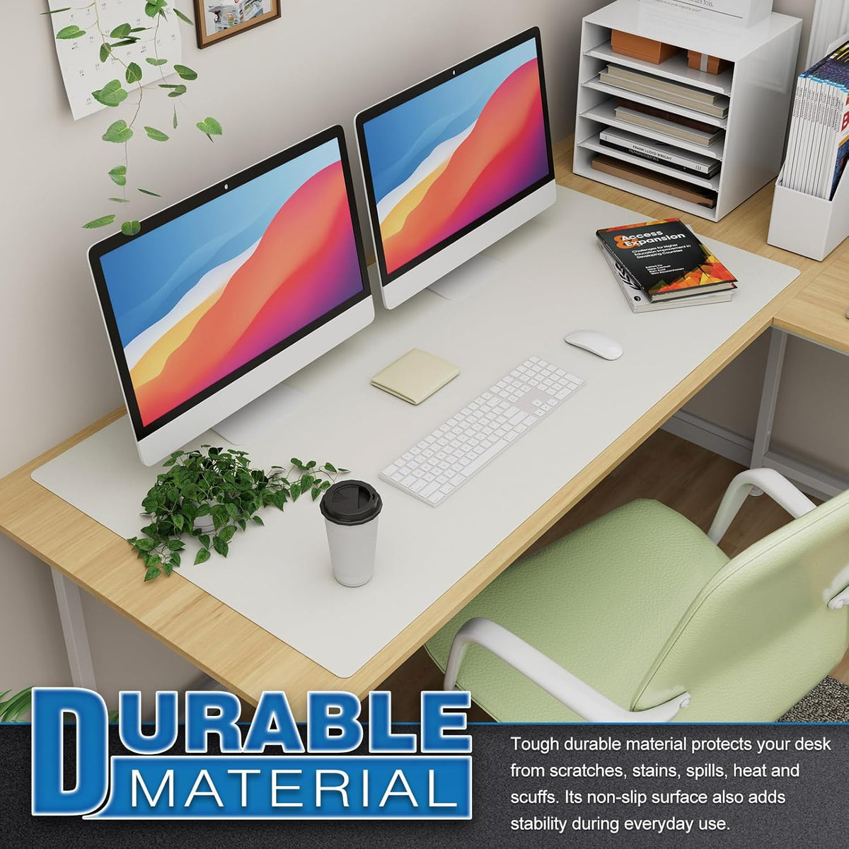 K KNODEL Large Office Leather Desk Mat, Mouse and Keyboard Pad, Computer and Laptop Mat, Desktop Protector and Cover, Writing Pad and Blotter (47.2"x23.6", White)