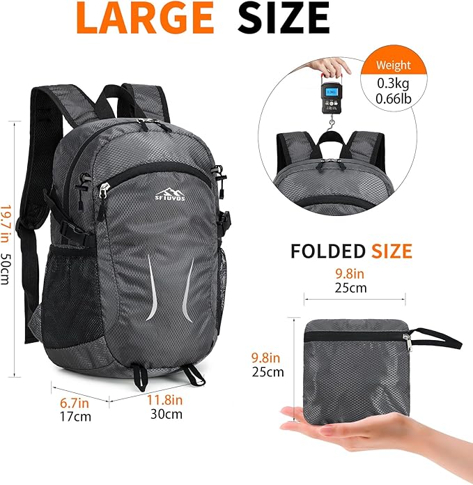 Hiking Daypack, 30L Waterproof Hiking Backpack Packable Lightweight Travel Day