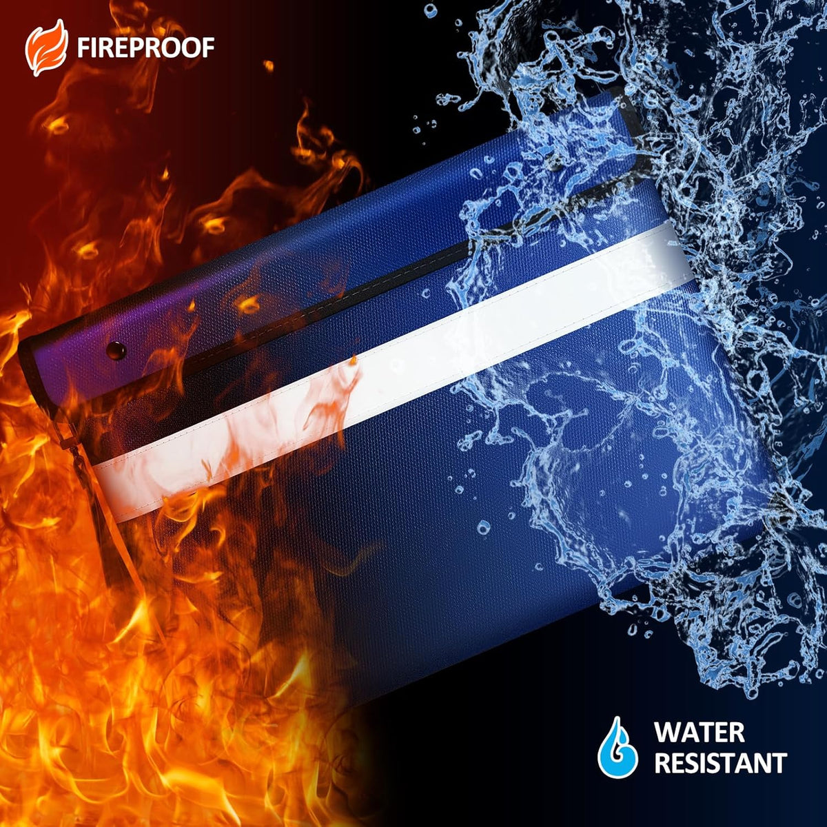 Vailoin Fire Proof Bag with Water Resistant Zipper（13.9"x10.6"）,6200°F Heat Insulated Fireproof Money Pouch with Hand Strap,Fireproof Water Proof Envelopes for Crucial Documents，Contracts (Blue)