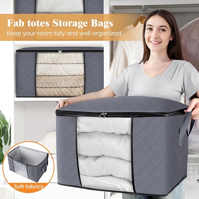 Fab totes 24 Gallons Clothes Storage, Foldable Thick Fabric Blanket Storage Bags