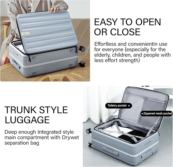 Hanke 24 Inch Checked Luggage Front Opening Rolling Suitcase Hard Sided Luggage