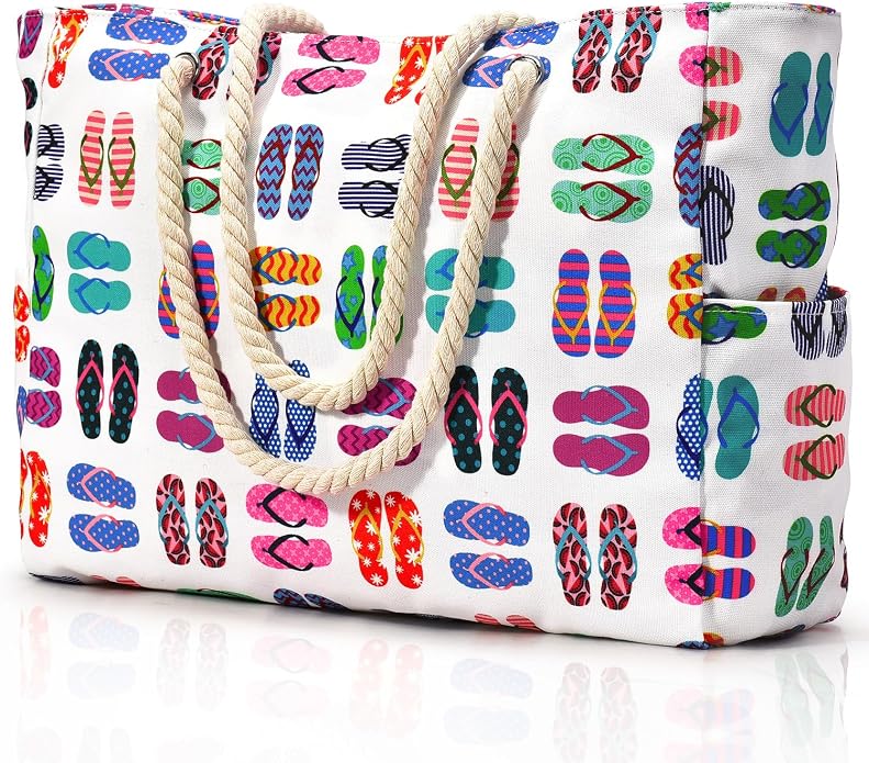 Becokan Beach Bags for Women Large Waterproof Beach Tote Bag Zipper Beach Bags