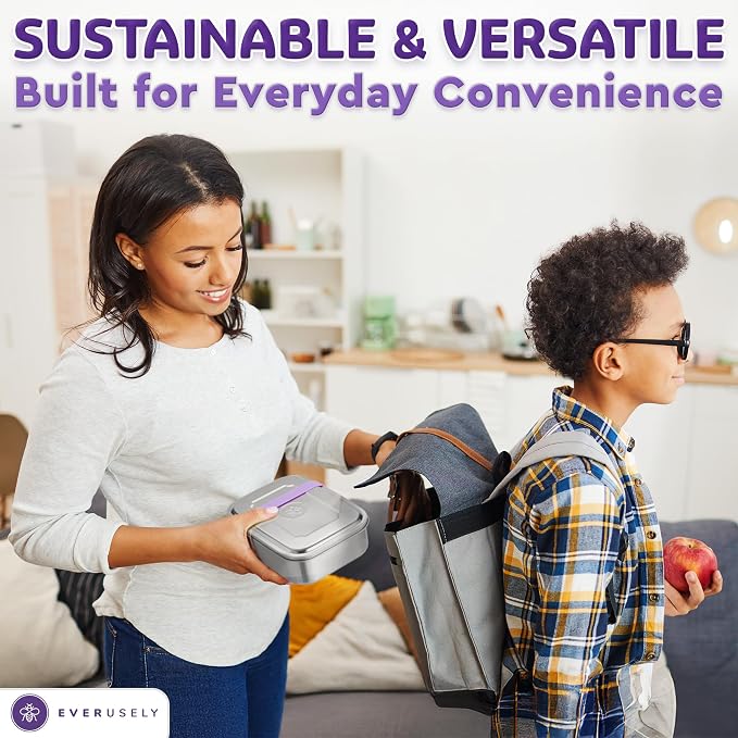 Everusely - Bento Box - Lavender, 60oz / 1.8 L - Stainless Steel Lunch Box - 3