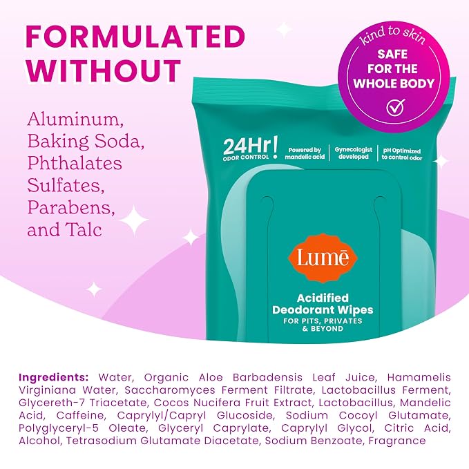 Lume Acidified Deodorant Wipes