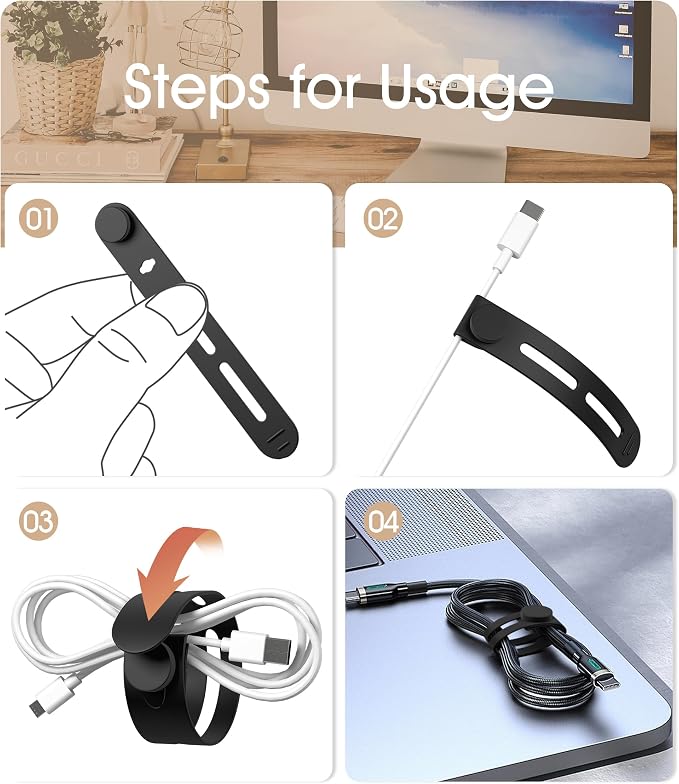 20Pcs Nearockle Reusable Cable Ties, Adjustable Silicone Cord Organizer Small