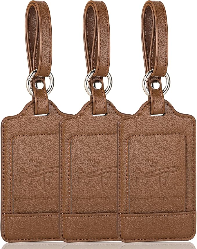 Teskyer Luggage Tags, 3 Pack Premium PU Leather Luggage Tags