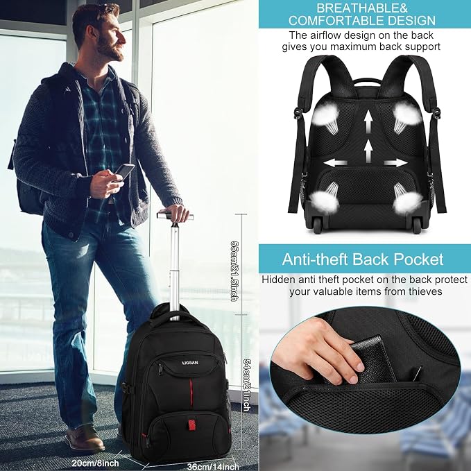 Rolling Backpack, 18 inch Laptop Backpack