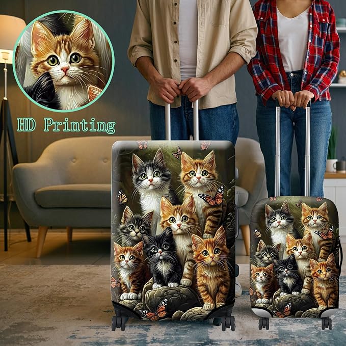 Luggage Cover + Tag, Cats Family Travel Suitcase Protector