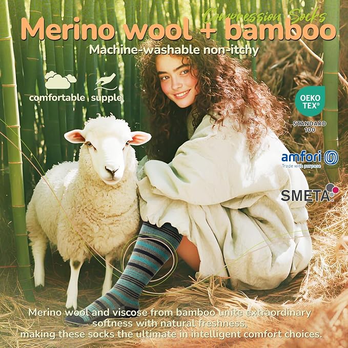 Merino Wool Compression Socks for Women Men, 15-20 mmHg Knee High Socks for