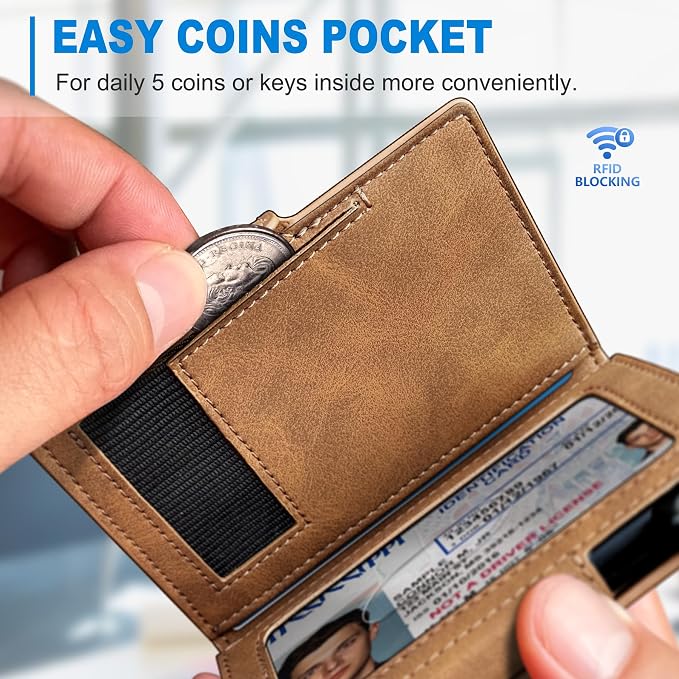 Men Wallet, with Money Clip Coins Pocket ID Window, Slim Front Pocket RFID