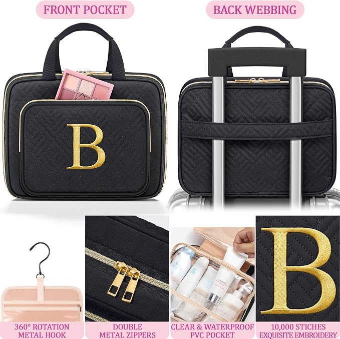Gifts for Women, Initial Toiletry Makeup Bag Hanging Cosmetic Organizer