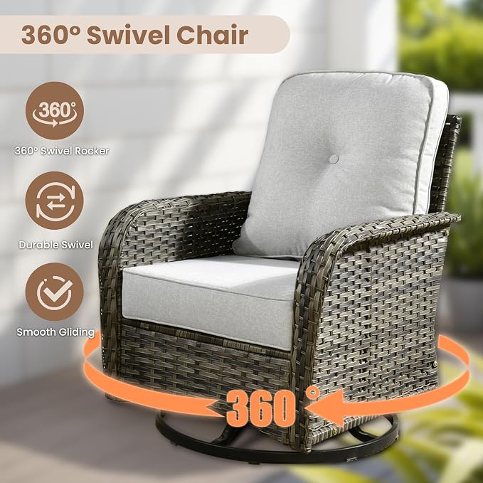 HOOOWOOO Patio Furniture Set, 7 Pieces Outdoor Conversation Set, All Weather