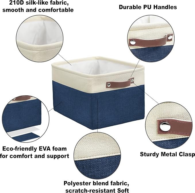 SIMPLE HOUSEWARE Large Fabric Storage Bin, 3 Pack, Steel Blue