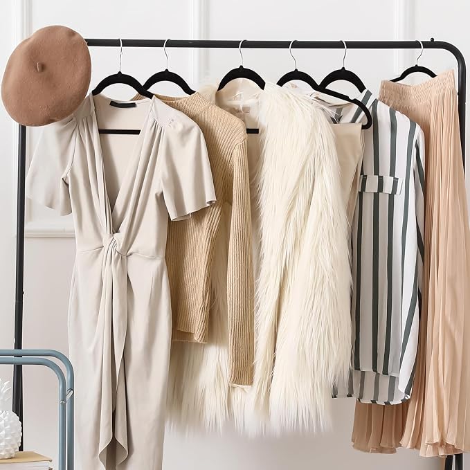 Premium Black Velvet Hangers 30 Pack – Space Saving Felt Hanger, Non Slip