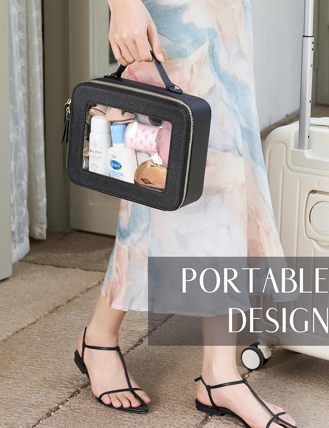 Popvibe Clear Makeup Bag Travel Cosmetic Case Transparent Toiletry Bag